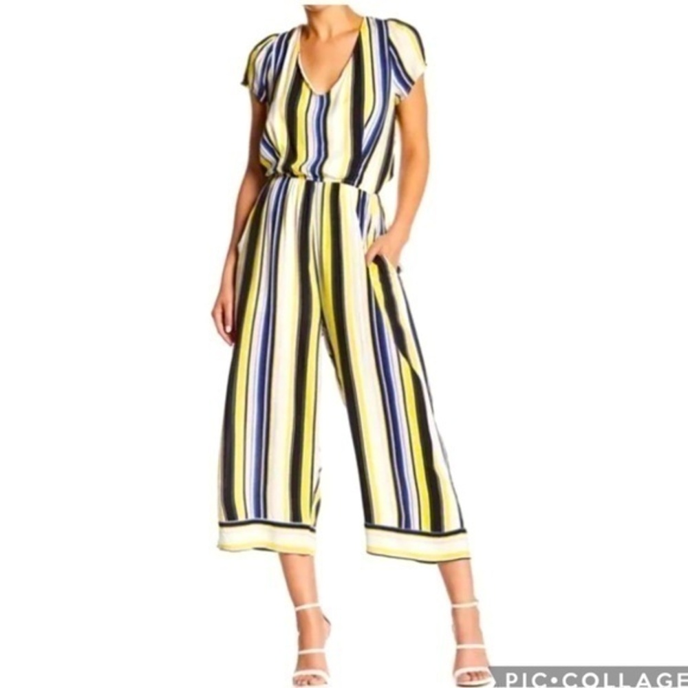 SUPERFOXX Striped Capri Pocket Lagenlook Nautical  Jumpsuit Size Small
